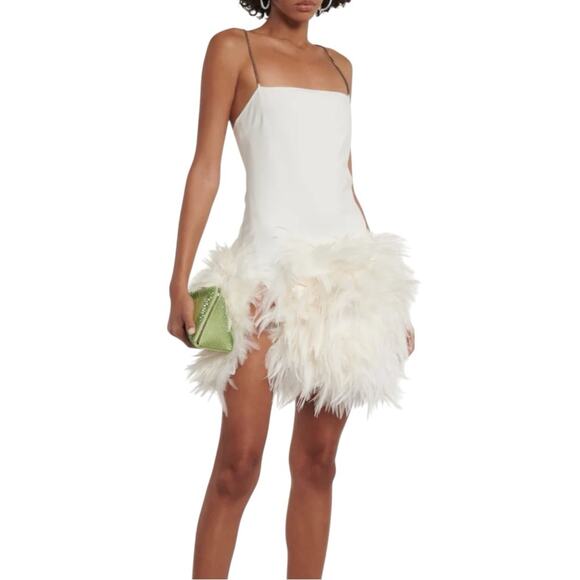 The Attico Dresses & Skirts - NWT The Attico Fujiko White Feather Trim Sleeveless Mini Dress IT 42 US M